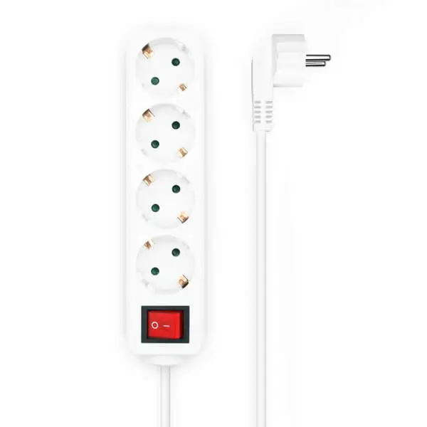 Baterí de Repuesto Aisens Regleta de 4 Tomas Schuko con Cable de 1.4m - Proteccion Infantil - Color Blanco