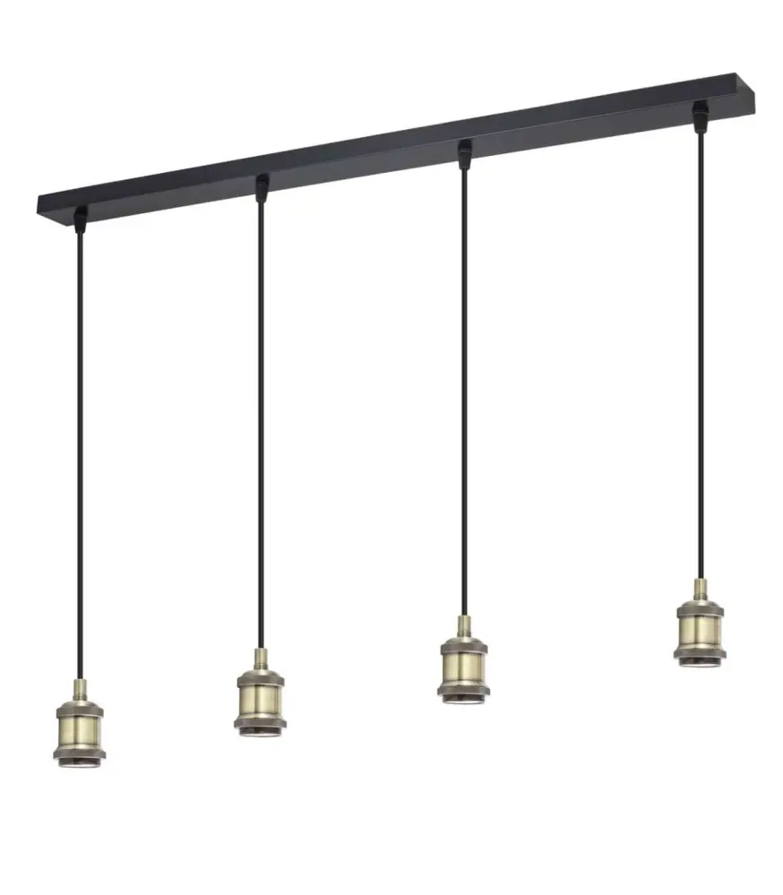 CoLGante acebuche de 4 luces en refinado acabado negro y cuero