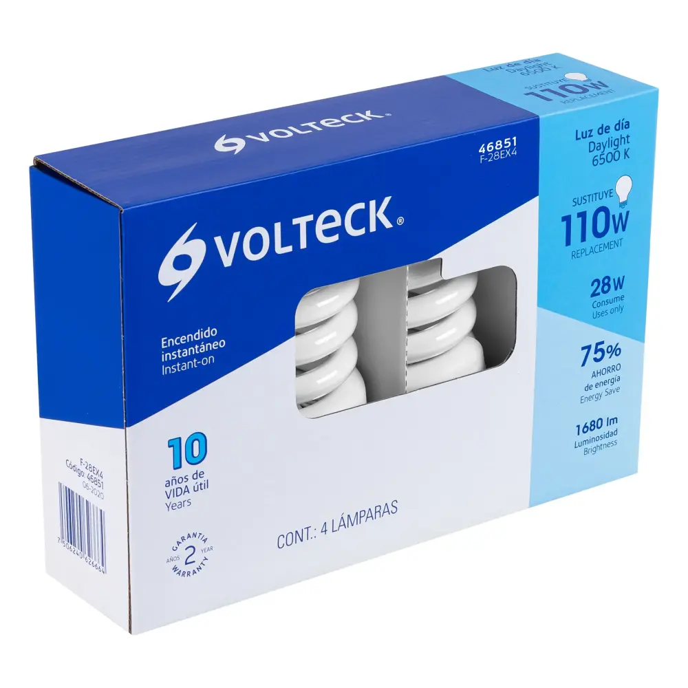 Lámpara 28 W, espiral, luz dí, T4, en blister 4 piezas para Estudio Fotográfico Doméstico
