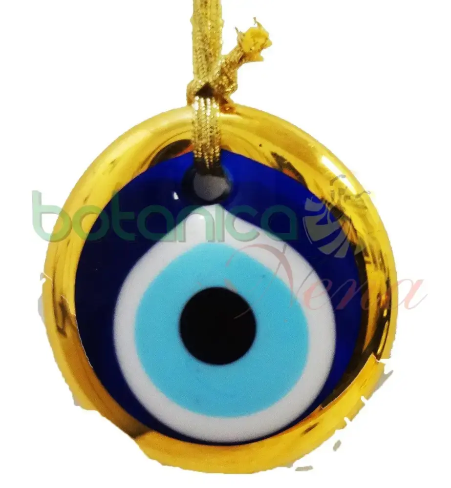 Ojo turco para mal de Ojo con borde Color Oro 4" Alto x 4" Amplio