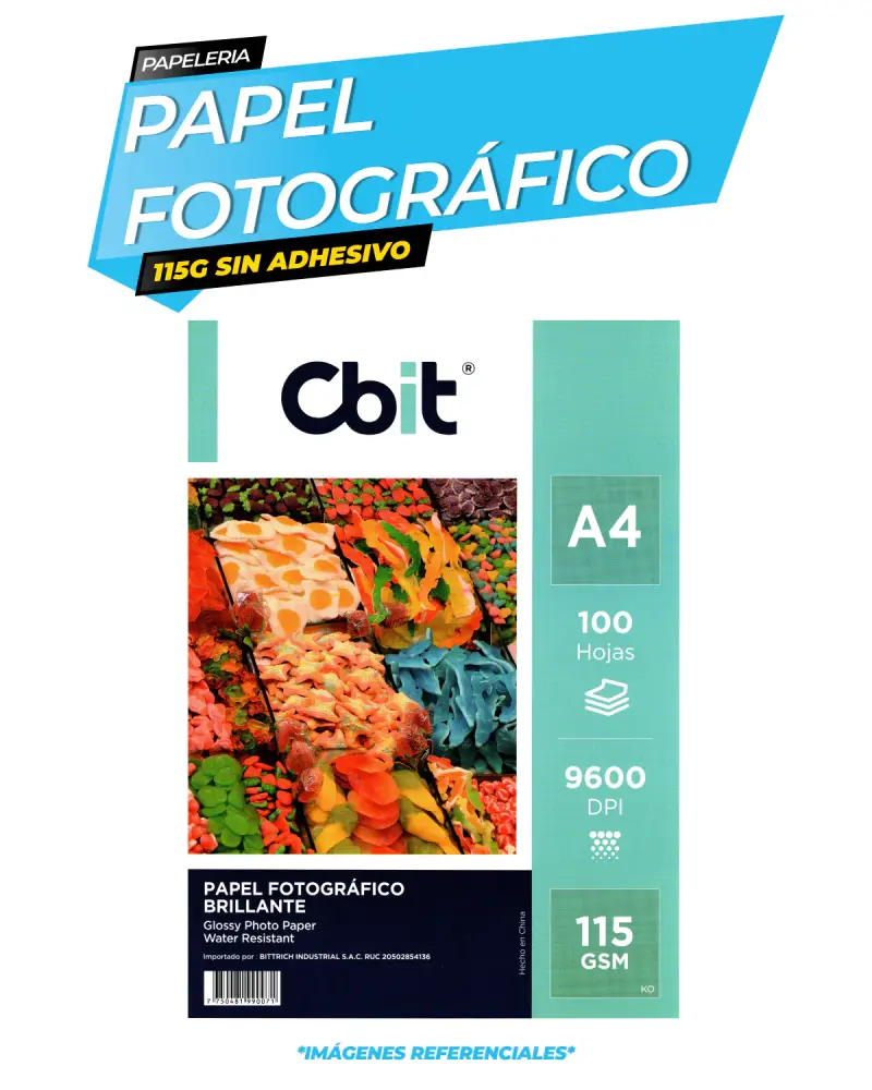 Papel Fotográfico Resplandeciente 115 gr. A4-100H CBIT