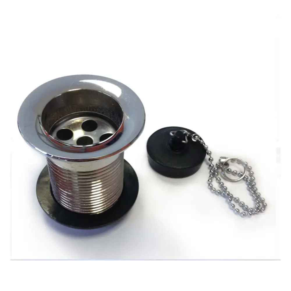 Piletta ottone cromato da 1'' 1/4 con tappo pvc nero con catenella