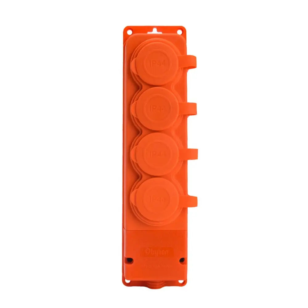 Universal Compatible 4x toma de goma "goma" naranja con tapa hermética IP44, 250V, 16A, SCHUKO 2P+Z, 4KMP-F-O, Bylion