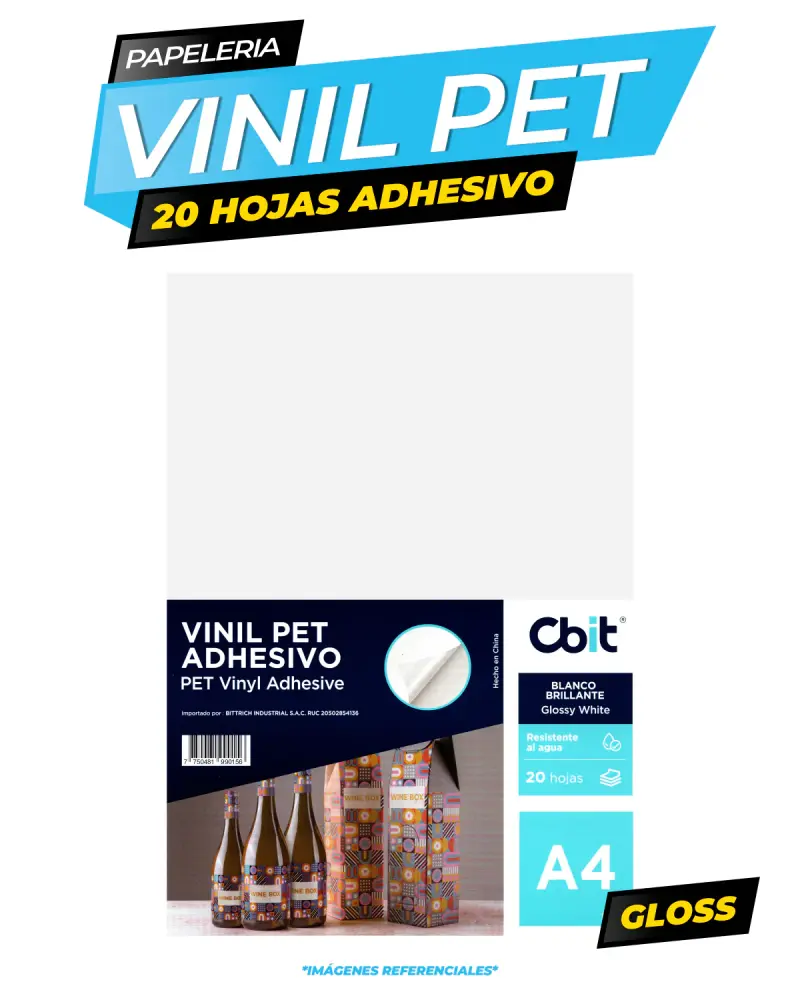 Vinil Adhesivo Pet Blanco Luminoso. A4-20H Cbit