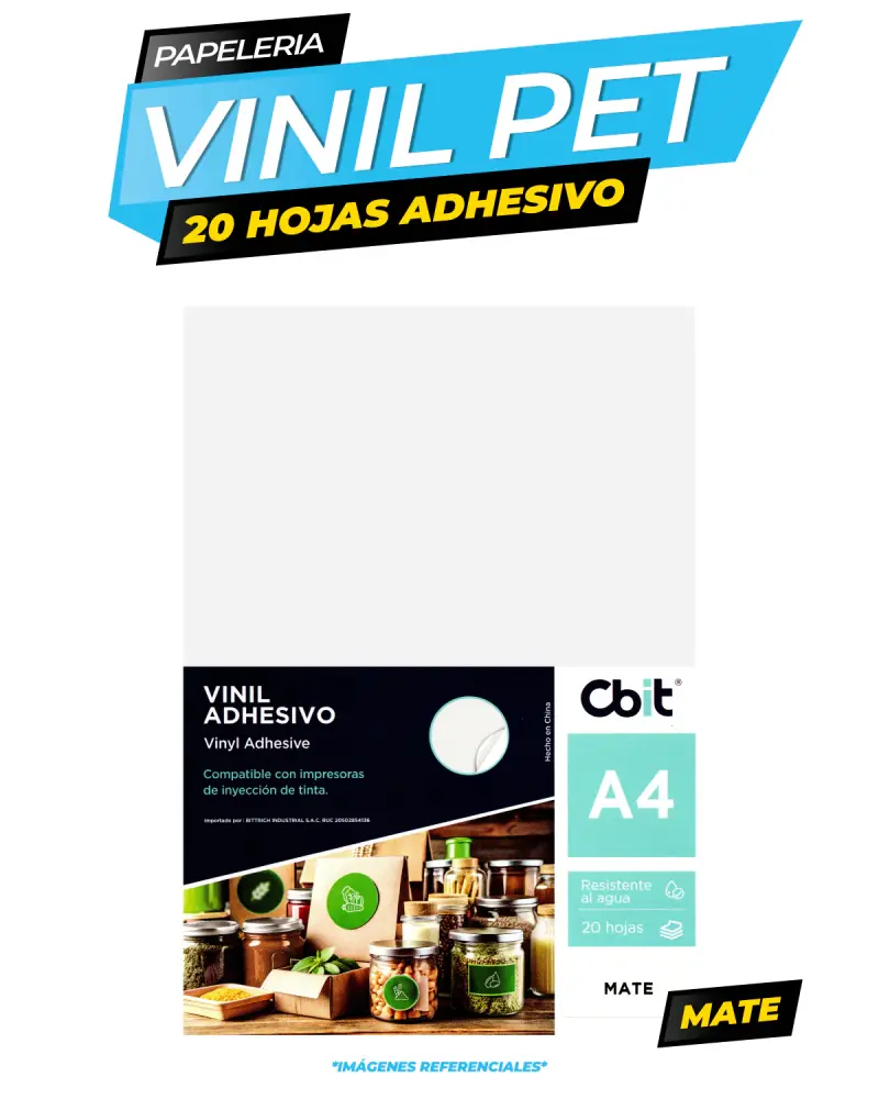 Vinil Adhesivo Pet Blanco Mate. A4-20H