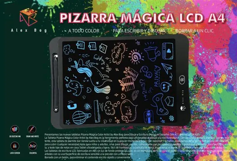 Pizarra Mágica LCD A4 Tableta Mágica Color - Alex Bog con Garantí Extendida