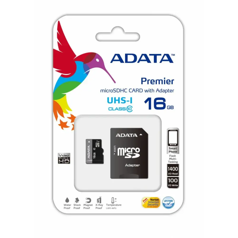 Memoria Minúsculo SD ADATA Pemier Pro UHS-I U1, 16 GB, 30 MB/s, 10 MB/s, Negro, Gris AUSDH16GUICL10-RA1
