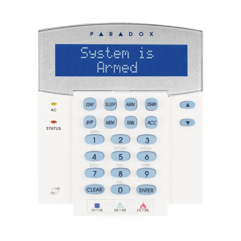 Fuente de Alimentación Teclado LCD Paradox K641R de 32 Caracteres para Sistemas de Seguridad