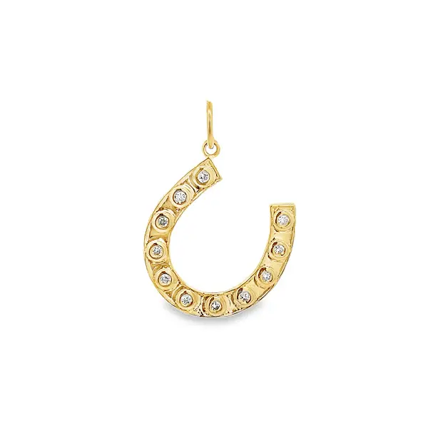 D0.15CT 14KY BIG HORSEHOE BEZEL CHARM