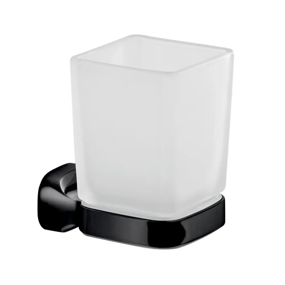 Portaspazzolini de pared en acero inoxidable y vidrio esmerilado Gedy serie Stelvio - negro mate con Antena Integrada