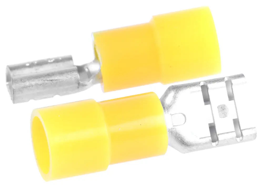 Terminal de lengüeta hembra aislado de color Amarillo de crimpar, 6.35 x 0.8mm, 4mm² → 6mm², long. 23.5mm, de