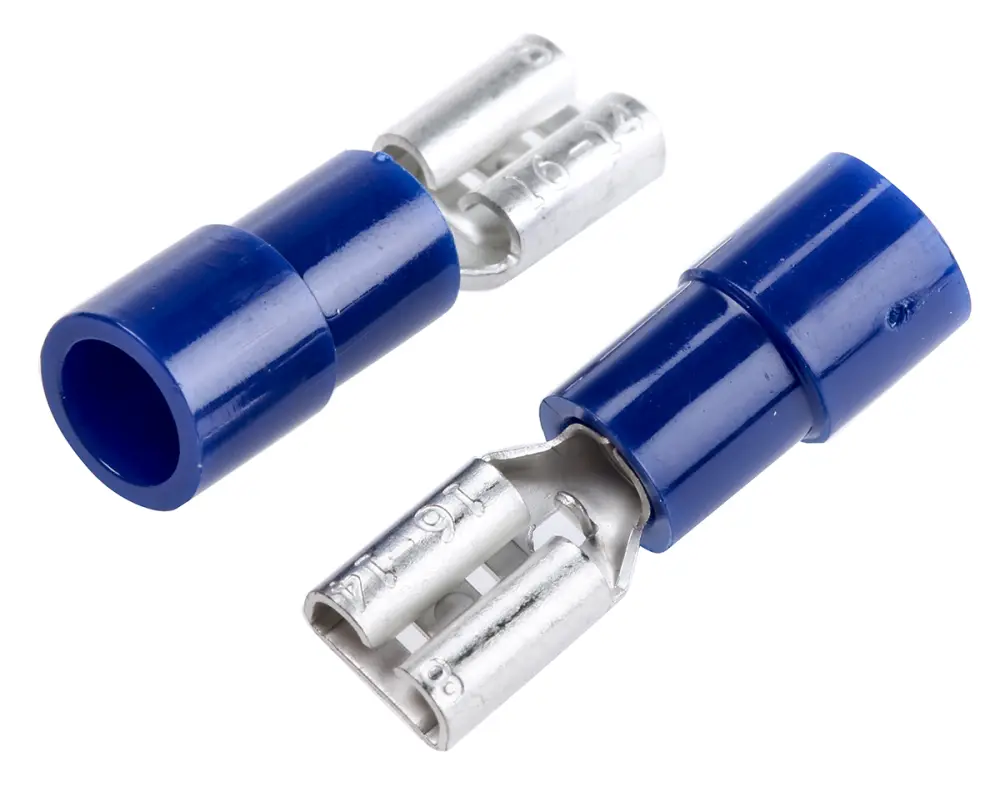 Terminal de lengüeta hembra aislado de color Azul de crimpar, 4.75 x 0.8mm, 1.5mm² → 2.5mm², long. 20mm, de