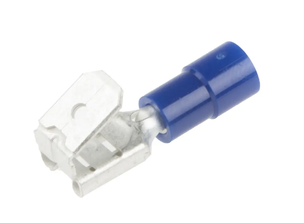 Terminal de lengüeta hembra aislado de color Azul de crimpar, 6.35 x 0.8mm, 1.5mm² → 2.5mm², long. 23mm, de