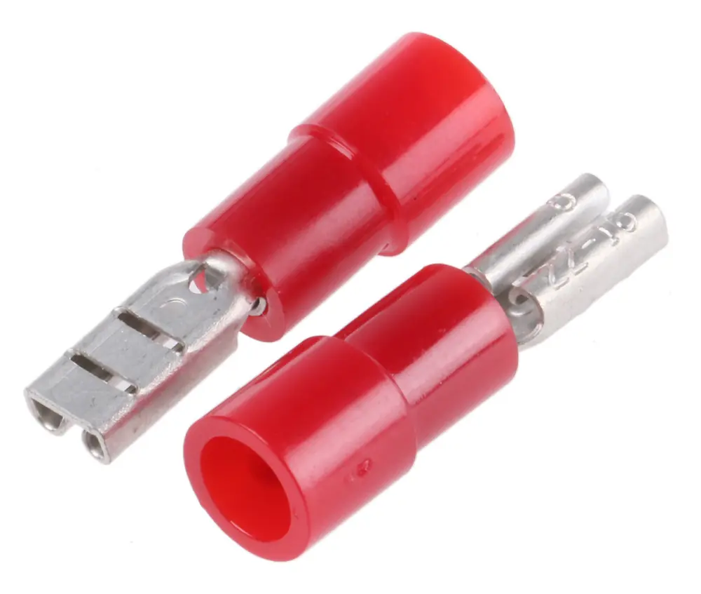 Terminal de lengüeta hembra aislado de color Rojo de crimpar, 2.8 x 0.8mm, 0.5mm² → 1.5mm², long. 19.6mm, de