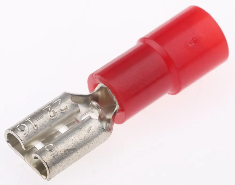 Terminal de lengüeta hembra aislado de color Rojo de crimpar, 4.75 x 0.5mm, 0.5mm² → 1.5mm², long. 20mm, de