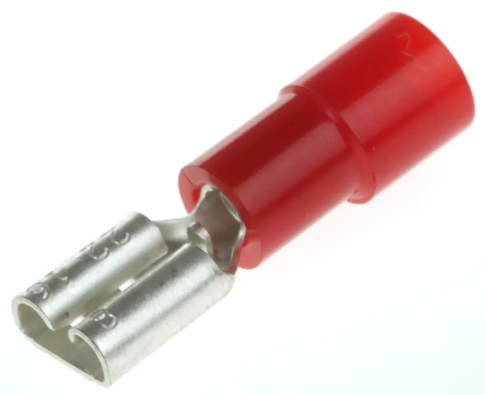 Terminal de lengüeta hembra aislado de color Rojo de crimpar, 4.75 x 0.8mm, 0.5mm² → 1.5mm², long. 20mm, de