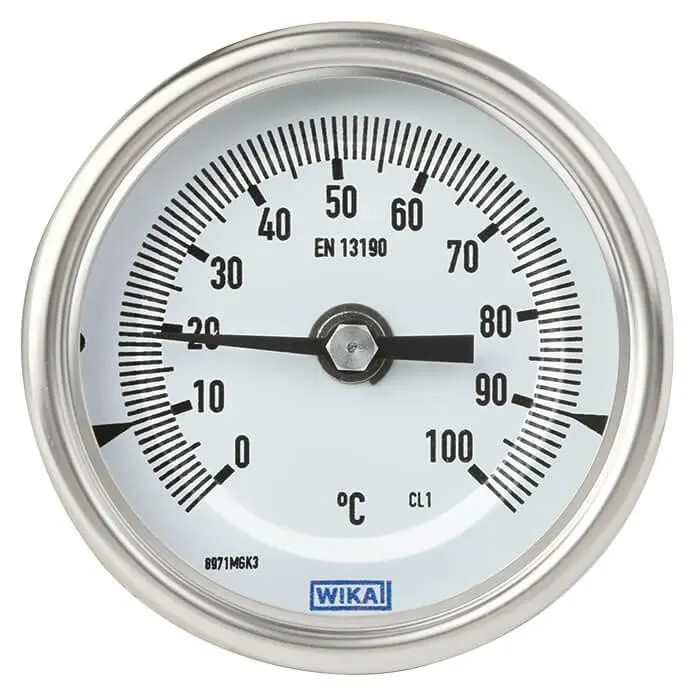 Termómetro con dial WIKA 14360820, Escala Centígrado, 0 → +60 °C, 60 °C, Diámetro 100mm