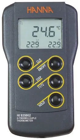 Termómetro digital Hanna Instruments HI 935002, calibrado SYSCAL, con 2 canales para sondas tipo K