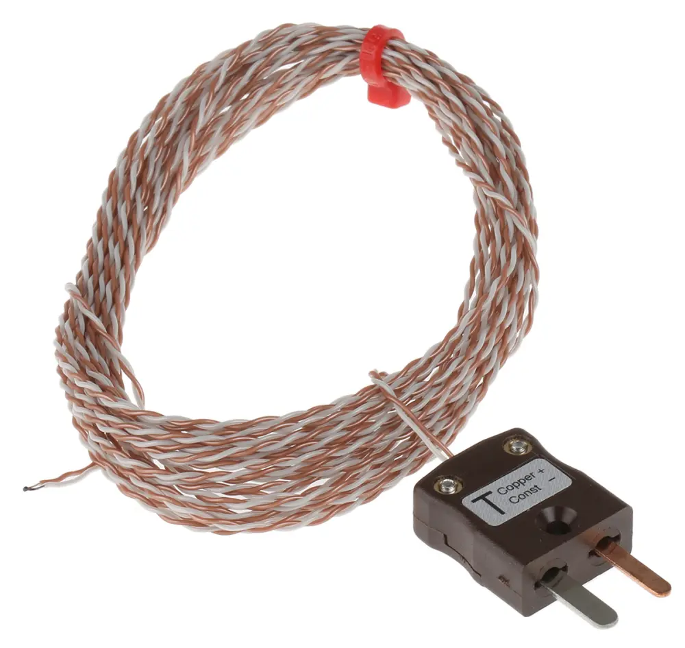 Termopar tipo T , Ø sonda 1/0.315mm x 5m, temp. máx +250°C, cable de 5m, conexión , con conector miniatura