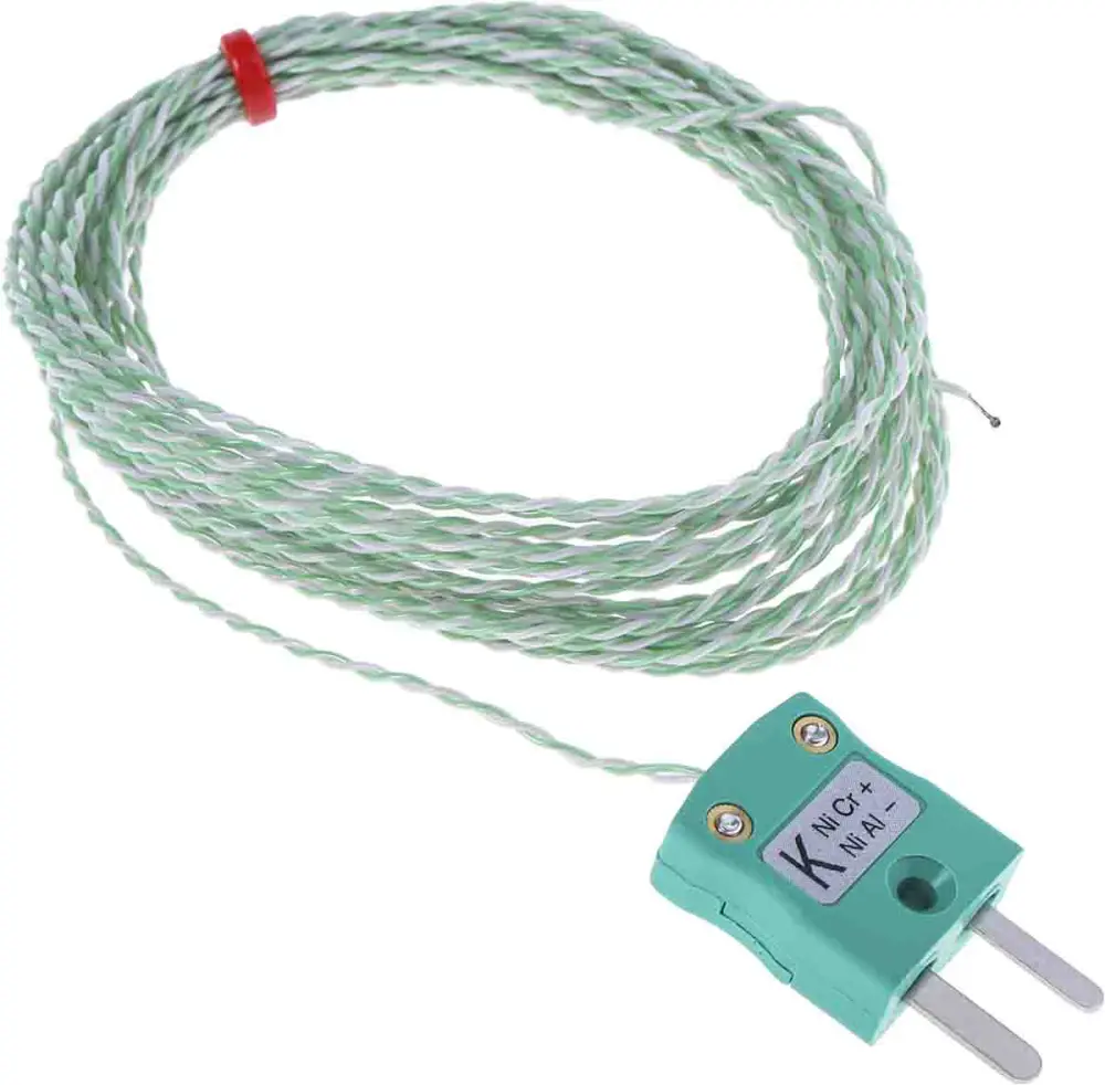 Termopar tipo K , Ø sonda 1/0.3mm x 5m, temp. máx +250°C, cable de 5m, conexión , con conector miniatura