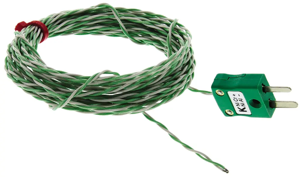 Termopar tipo K , Ø sonda 7/0.2mm x 150mm, temp. máx +250°C, cable de 5m, conexión , con conector miniatura