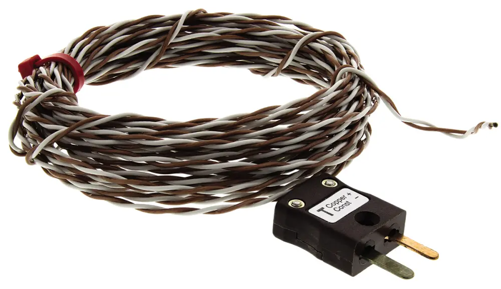 Termopar tipo T , Ø sonda 7/0.2mm x 5m, temp. máx +250°C, cable de 5m, conexión , con conector miniatura