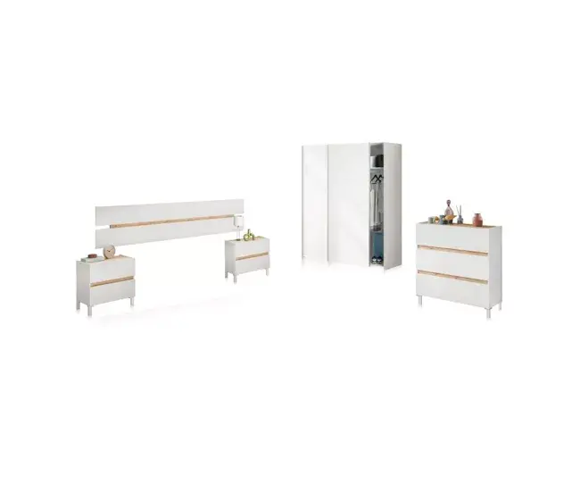Dormitorio Ezra 3C Plus Blanco Artik (Blanco Mate) - Roble Nodi 216 x 47 x 3 cm para Coleccionistas de Vinilos