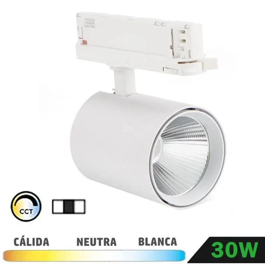 Plato Giratorio Analógico Foco Carril Trifásico LED Blanco 30W Orientable CCT