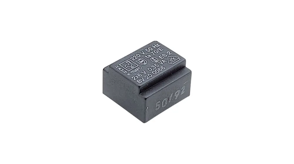 Transformador de PCB, 2 x 6V ac, Montaje en PCB, Potencia 0.35VA | BV201 0142 Hahn