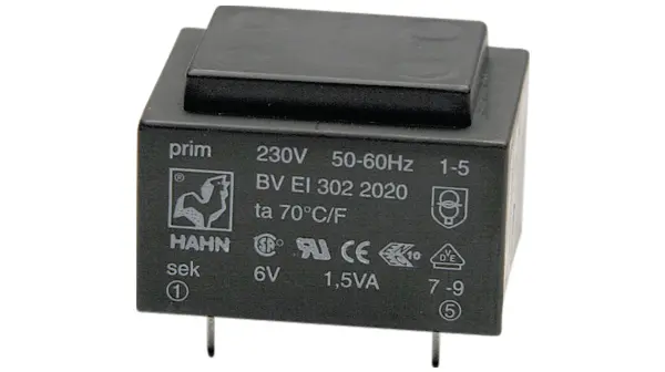 Transformador de PCB, 9V ac, Montaje en PCB, Potencia 2.1VA | EI 304 2081 Hahn