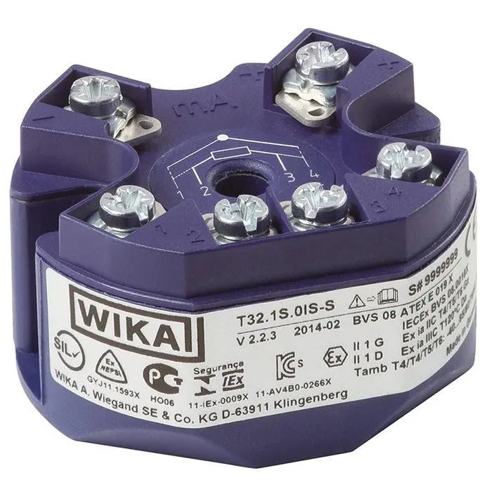 Transmisor de temperatura WIKA serie T32, rango temp: -25°C → 200°C, para PT100 | 48694819