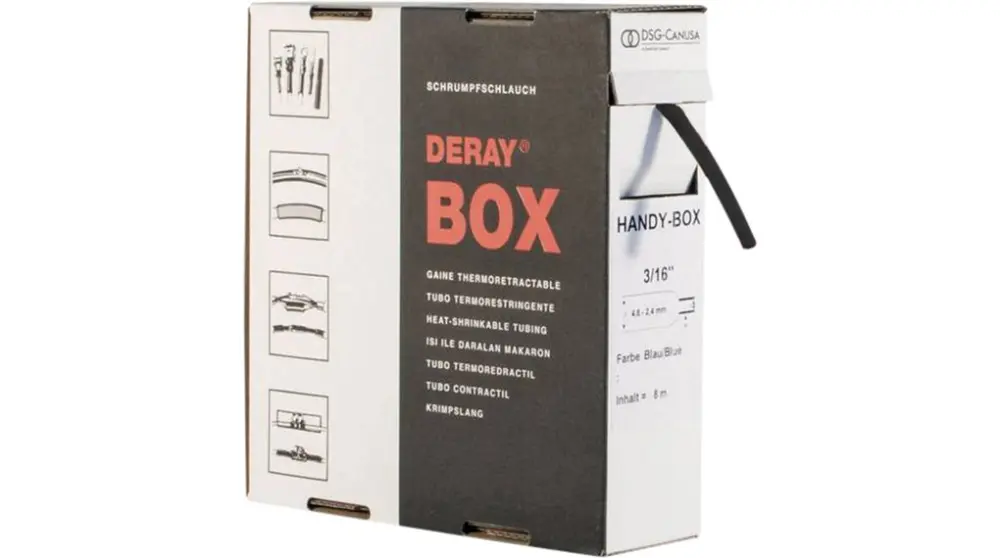 Tubo termorretráctil DSG-Canusa Negro, contracción 2:1, Ø 4.8mm, long. 8m | DERAY-HANDY-BOX 3/16 BLACK