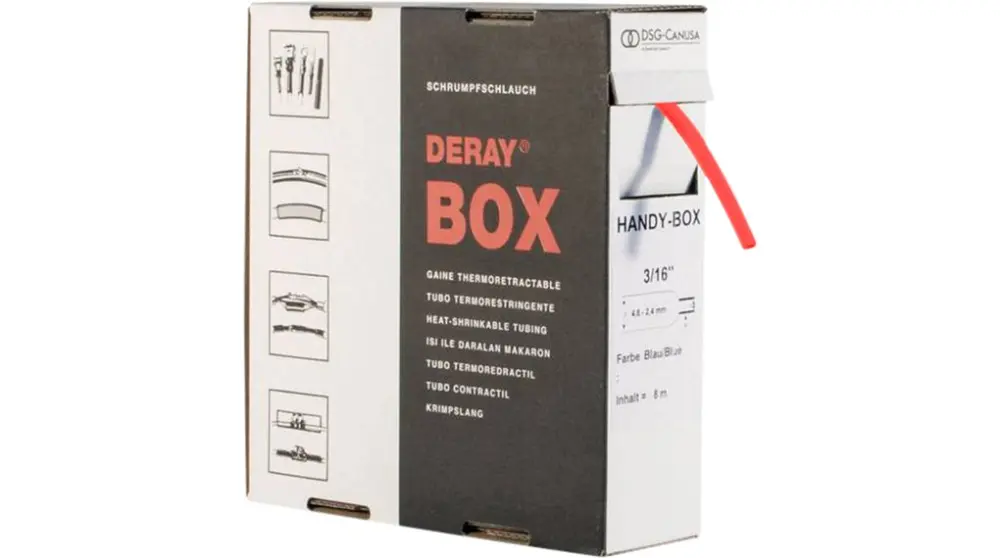 Tubo termorretráctil DSG-Canusa Rojo, contracción 2:1, Ø 12.7mm, long. 5m | DERAY-HANDY-BOX 1/2 RED