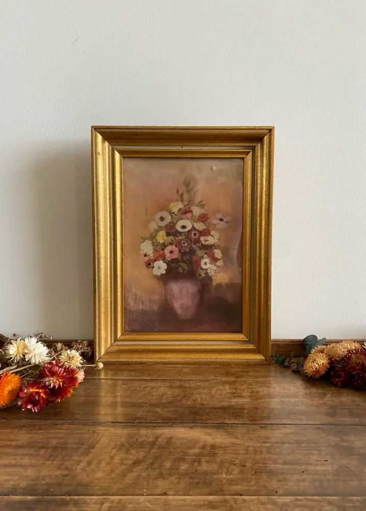 Impression encadrée bouquet de fleurs sur fond rose rectangulaire Carcasa Antichoque