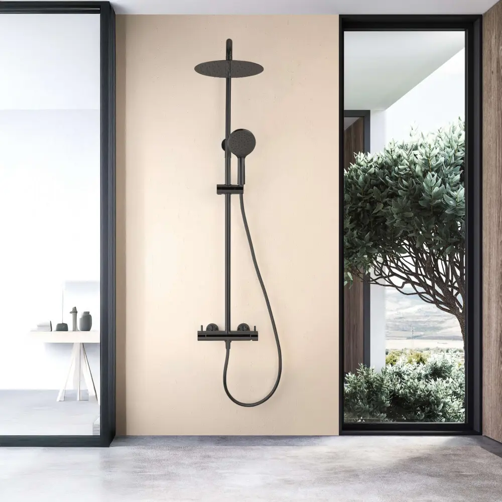Mini Trípode de Mesa Columna de ducha monomando sky bath negro cristal serie promise