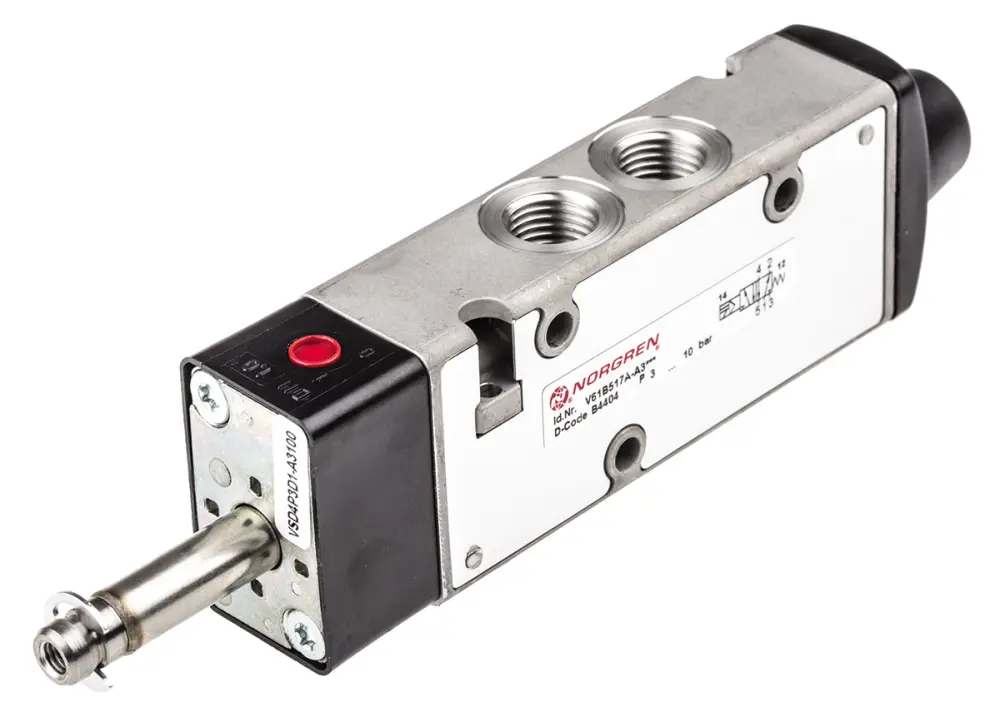 Electroválvula neumática Norgren, Serie V60, Rosca G 1/4, Función 5/2, Solenoide/Resorte, 1300l/min | V61B517A-A3000