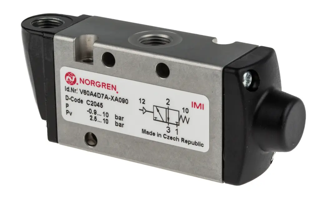 Electroválvula neumática Norgren, Serie V60, Rosca G 1/8, Función 3/2, Piloto/Resorte, 750l/min | V60A4D7A-XA090