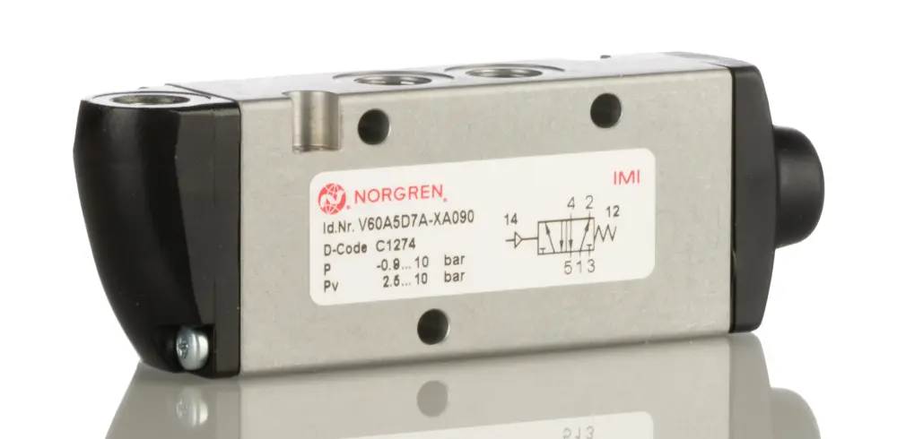 Electroválvula neumática Norgren, Serie V60, Rosca G 1/8, Función 5/2, Piloto/Resorte, En Línea, 750l/min | V60A5D7A-X...