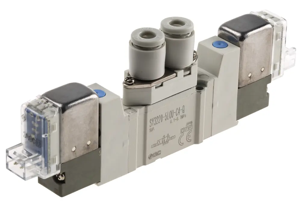 Electroválvula neumática SMC, Serie SY3000, Función 5/2, Solenoide/Piloto, Independiente, 196.3Nl/min | SY3220-5LOU-C4-Q