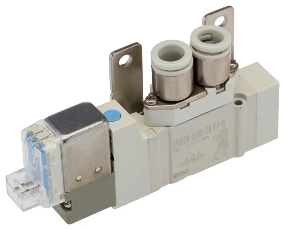 Electroválvula neumática SMC, Serie SY3000, Función 5/2, Solenoide/Piloto, Independiente, 225.7Nl/min | SY3120-5LOU-C6-Q