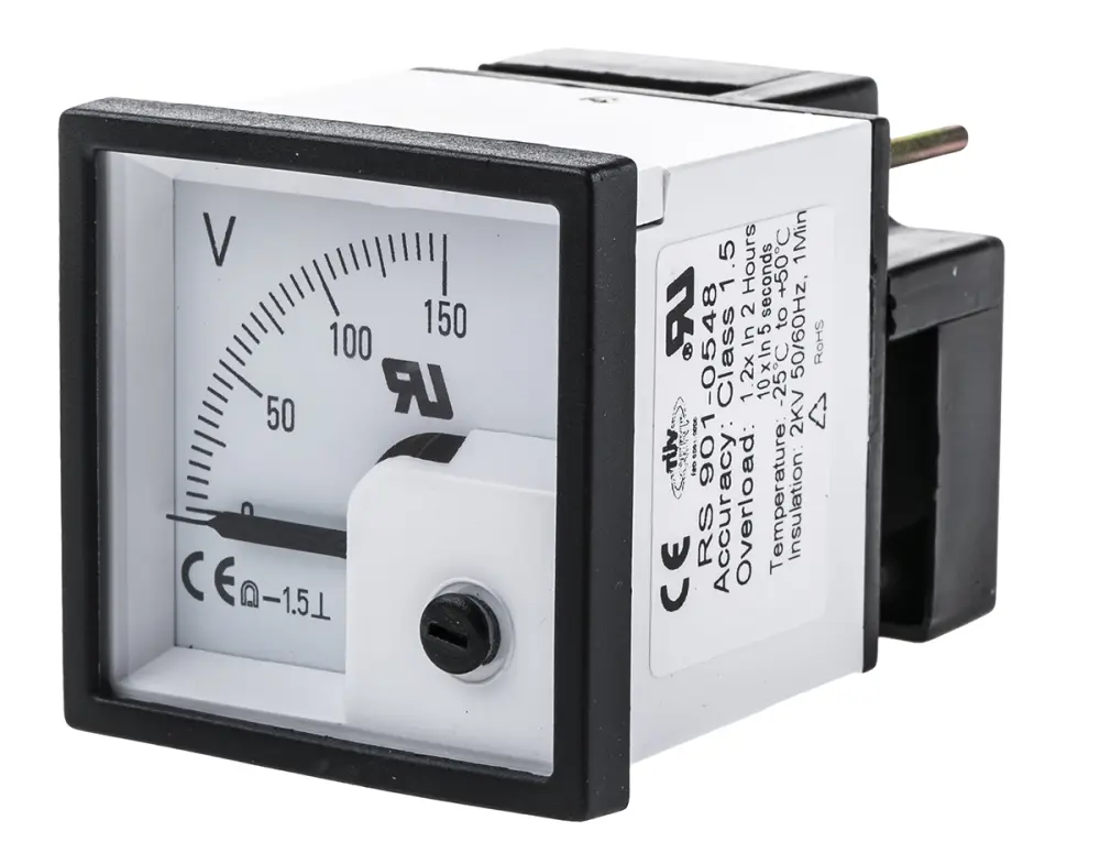 Voltímetro analógico DC , precisión 1,5%, dim. 46mm x 46mm